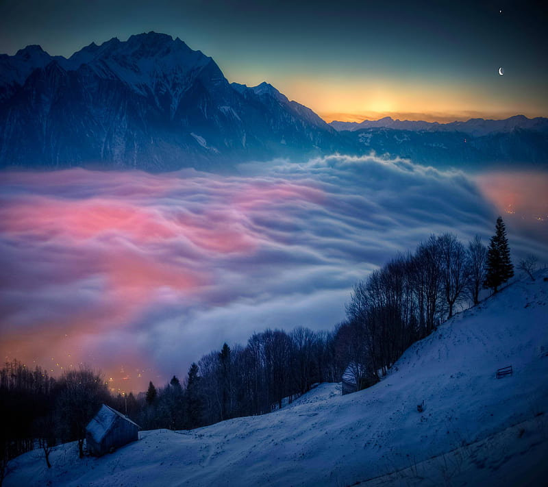 Quilt Cloud, cou, mountain, snow, winter, HD wallpaper