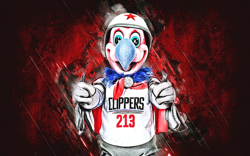 Chuck, mascot, Los Angeles Clippers, NBA, red stone background, California condor, Los Angeles Clippers mascot, USA, basketball, Los Angeles Clippers players, HD wallpaper