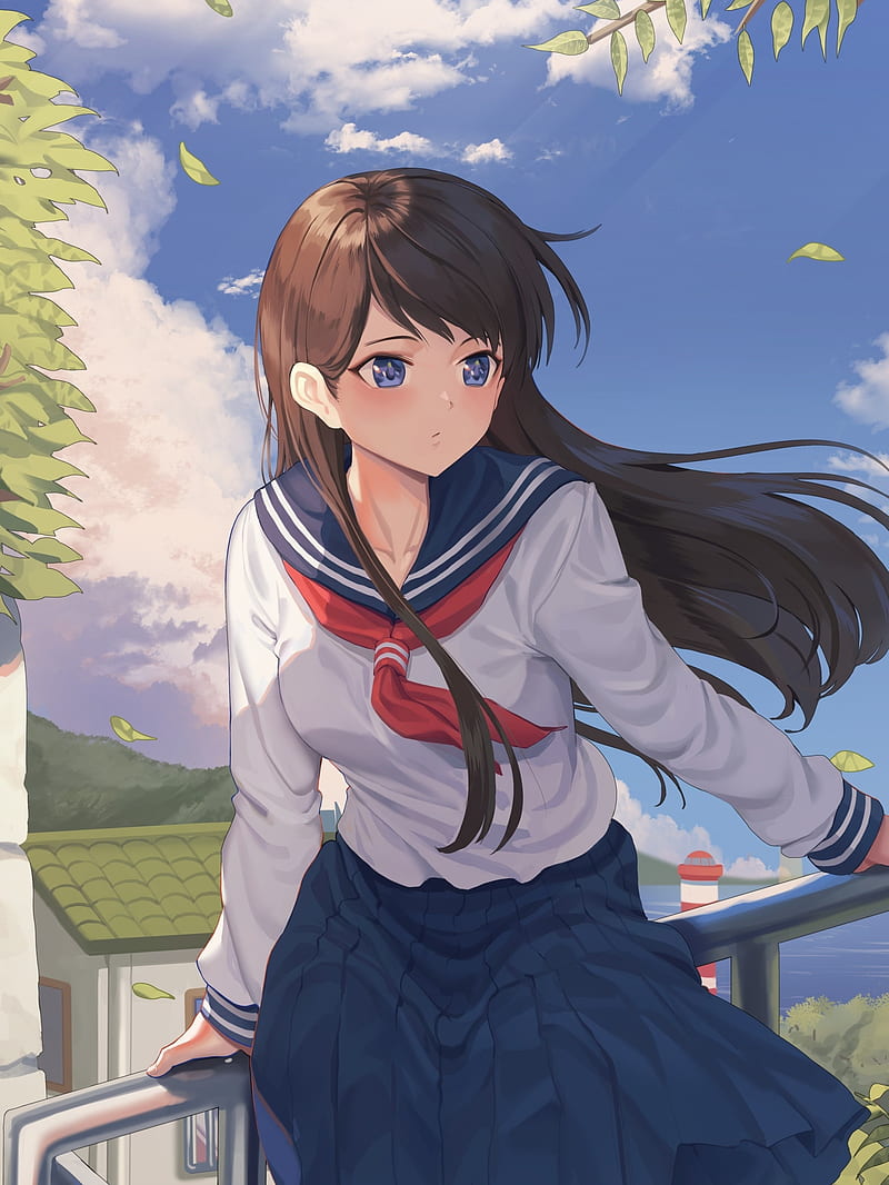 Anime school girl, classroom, school uniform, brown hair, Anime, HD  wallpaper | Peakpx