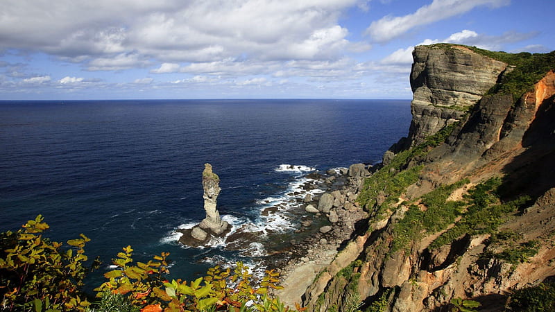 beautiful rock column at seacoast, rocks, cliff, coast, column, sea, HD wallpaper