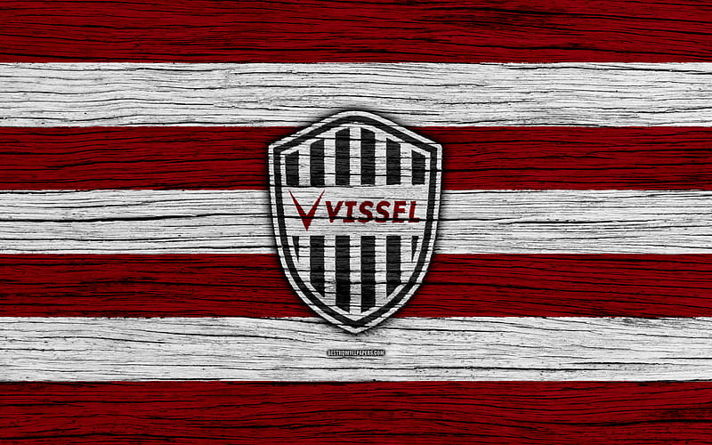 Vissel Kobe emblem, J-League, wooden texture, japan, Vissel Kobe FC, soccer, football club, logo, FC Vissel Kobe, HD wallpaper