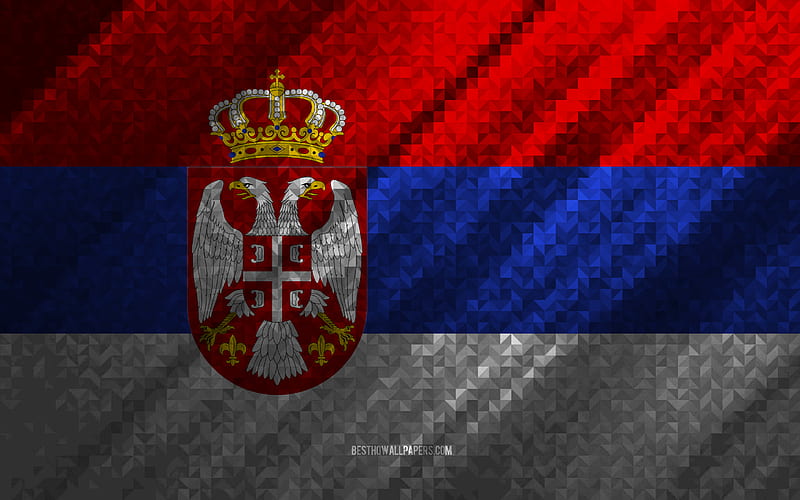 Flag of Serbia, multicolored abstraction, Serbia mosaic flag, Serbia, mosaic art, Serbia flag, HD wallpaper