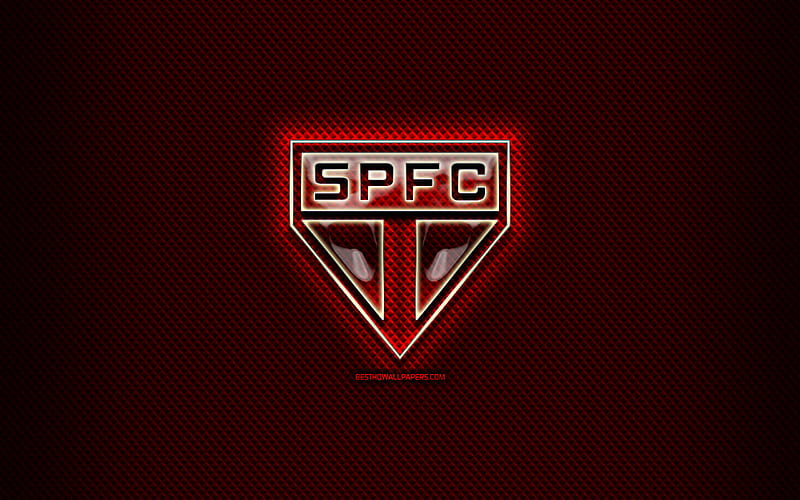 Sao Paulo FC, glass logo, red rhombic background, Brazilian Seria A, soccer, brazilian football club, creative, Sao Paulo logo, football, SPFC, Brazil, HD wallpaper