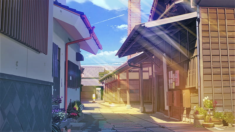 Anime street, building, sunlight, day time, Anime, HD wallpaper | Peakpx
