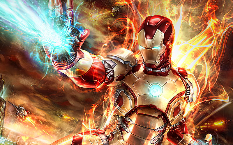 IronMan, fire flames, superheroes, Iron Man Mask, DC Comics, Iron Man, artwork, HD wallpaper