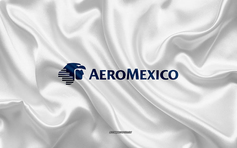 Aeromexico logo, airline, white silk texture, airline logos, Aero Mexico emblem, silk background, silk flag, Aeromexico, HD wallpaper