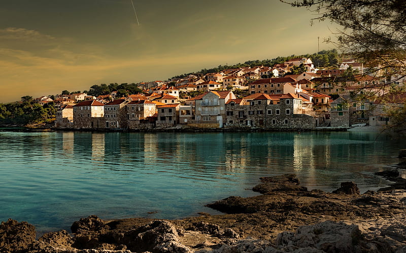 Postira, Coast, Croatia, sea, sea shore, HD wallpaper