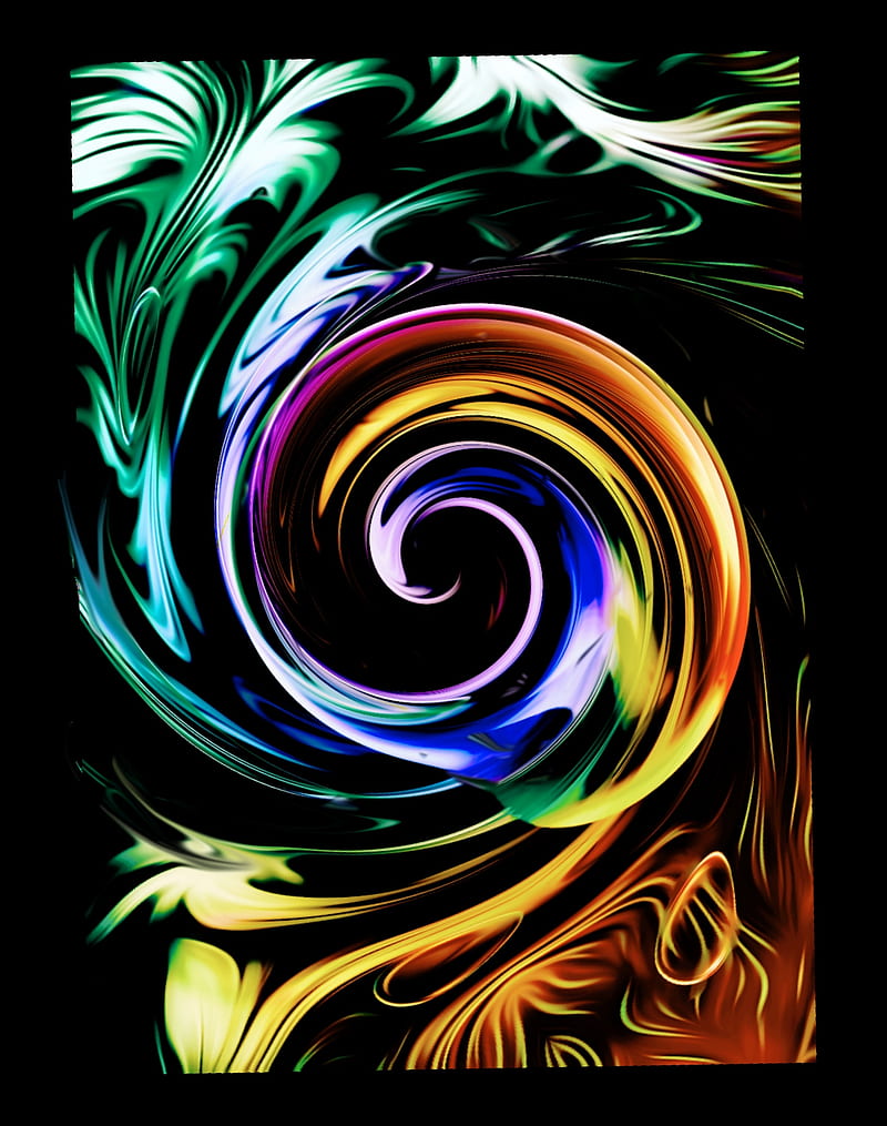 Escargot arc-en-ciel, arc-en-ciel, circles, colorful, conception, jaune, multicolore, noir, swirl, vert, HD phone wallpaper