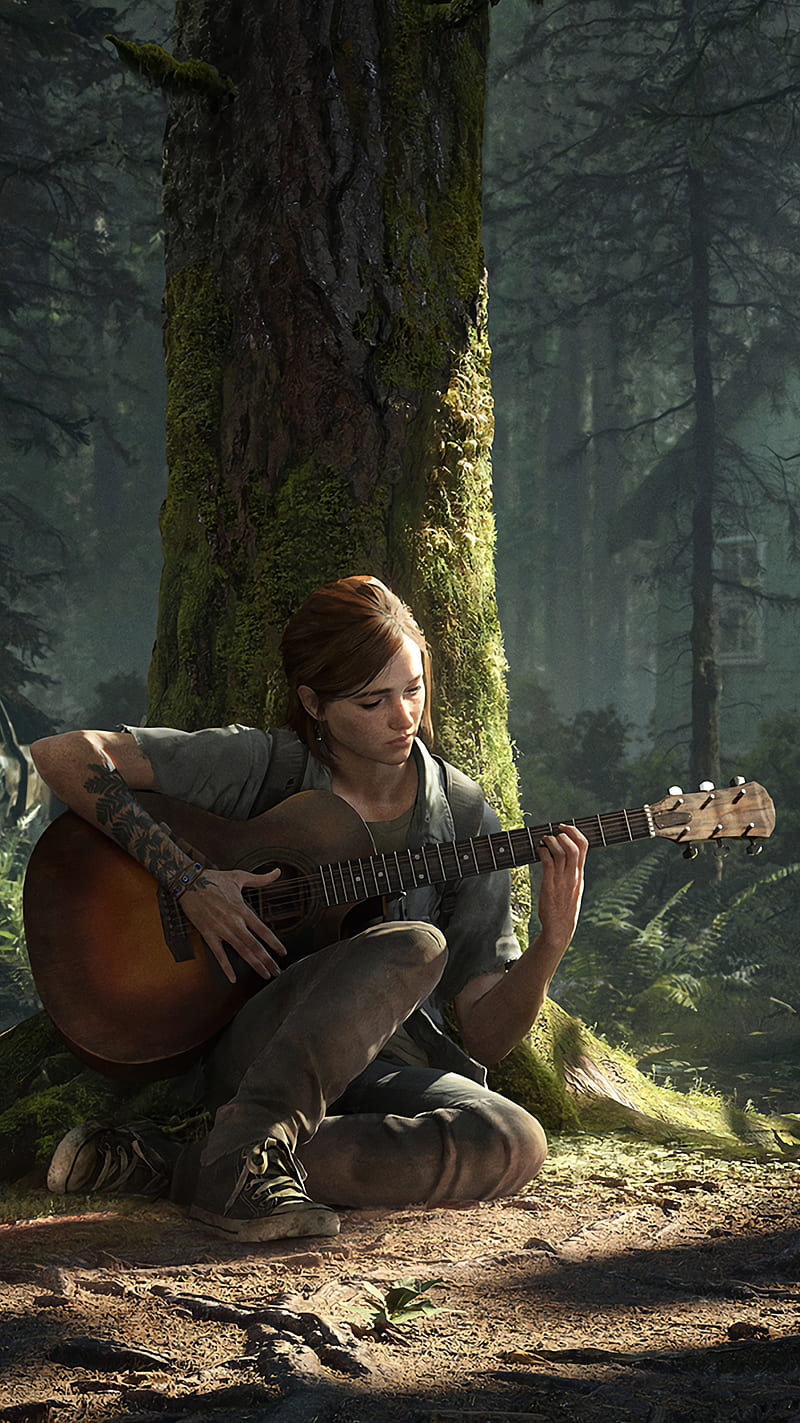 The last of us 2, art, forest, game, guitar, nature, the last of us, tree, HD phone wallpaper