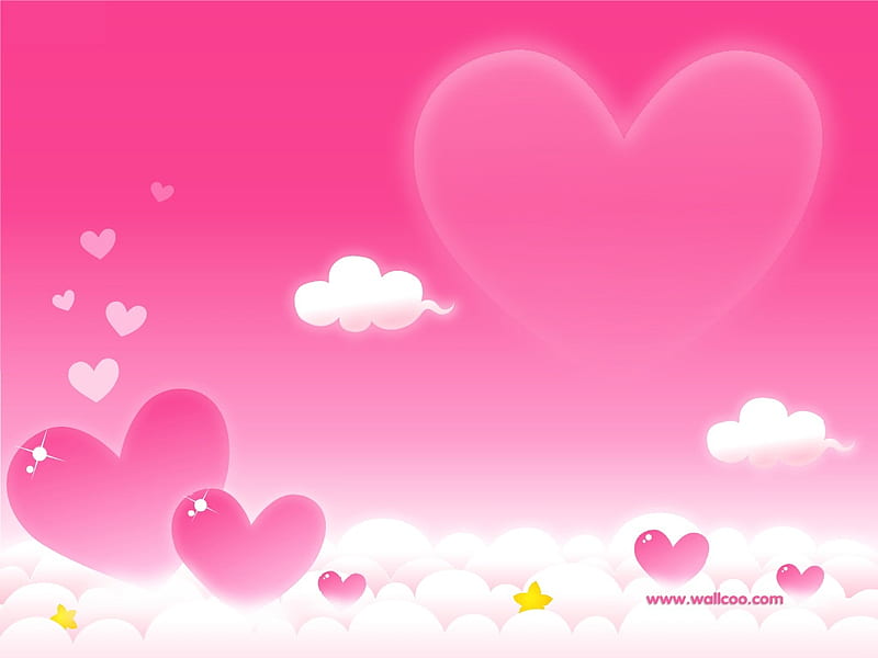 My Hearts, 3d, cloud, love, heart, abstract, pink, HD wallpaper