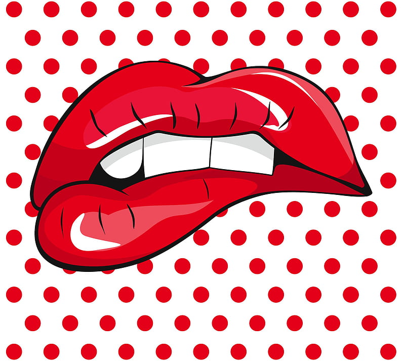 Lips, art, dots, polka, pop, red, HD wallpaper