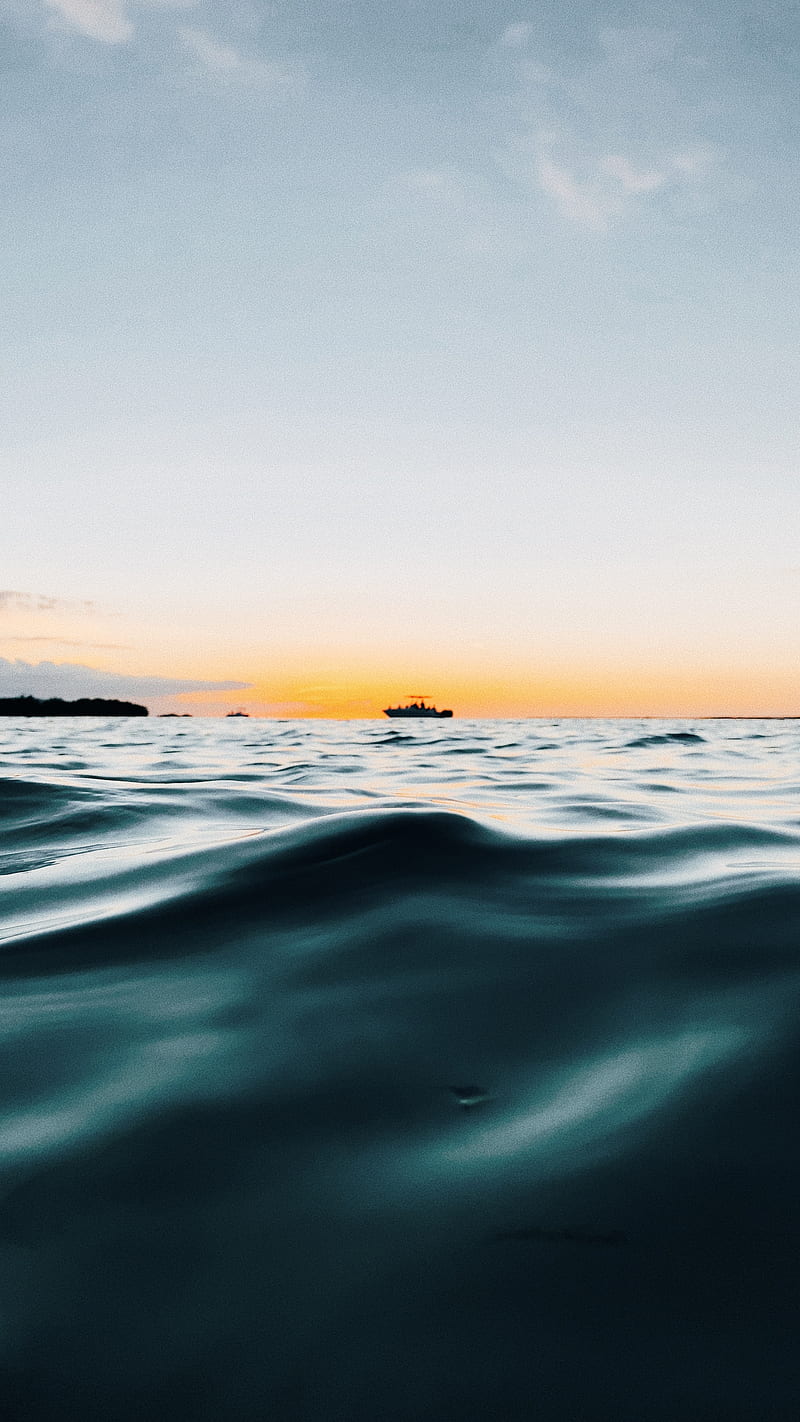 waves, water, ship, horizon, HD phone wallpaper