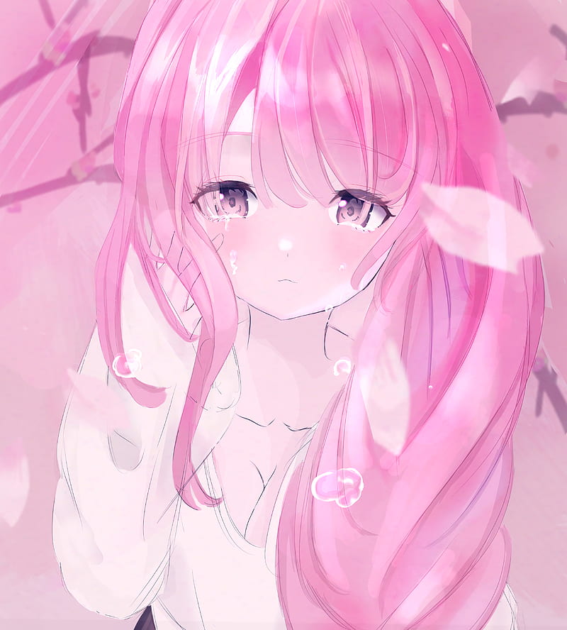 Girl, tears, sad, anime, art, pink, HD phone wallpaper | Peakpx
