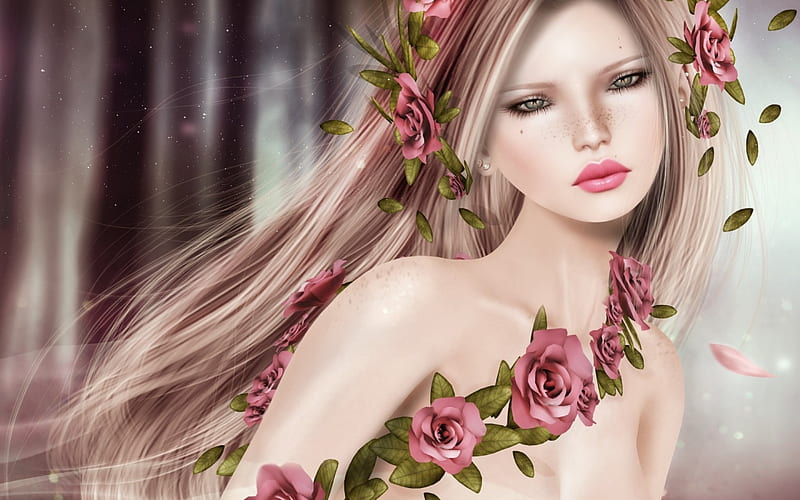 Beauty Rose Spring Woman Fantasy Girl Summer Rendering Flower Pink Hd Wallpaper Peakpx 4317