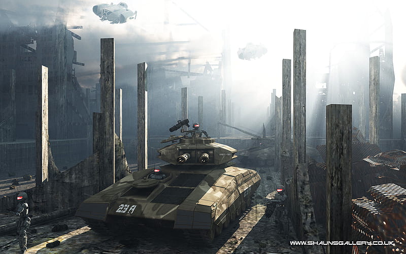 keep an eye out, city, destruction, tanks, fighters, soldiers, HD wallpaper