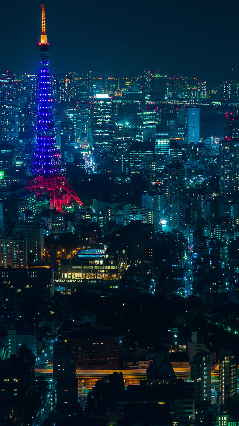 Tokyo , tokyo tower, city, cityscape, skyscraper, night, HD phone wallpaper