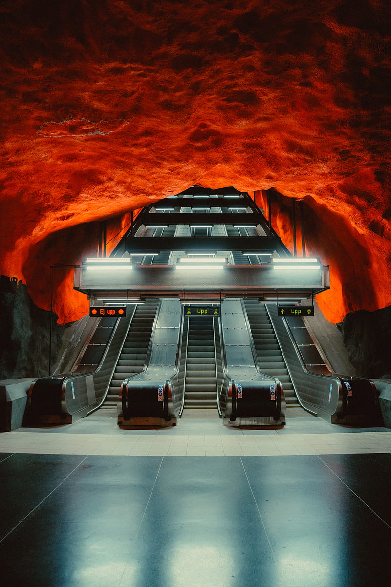 tunnel, escalator, metro, station, architecture, HD phone wallpaper