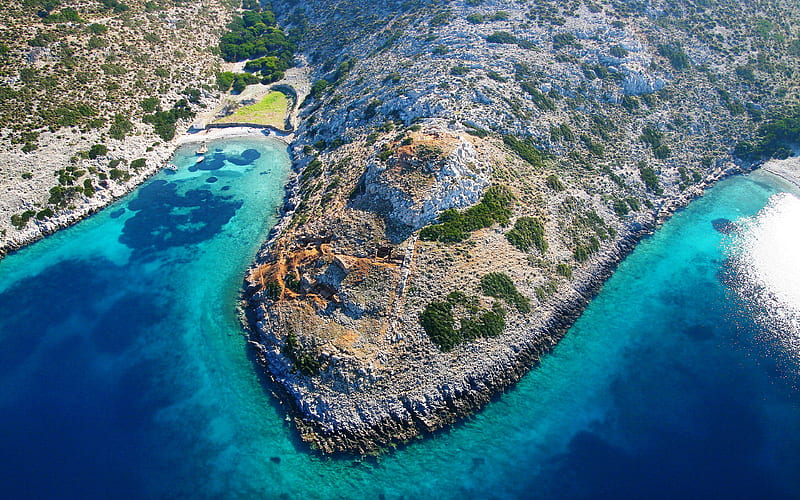 Aegean Sea, coast, summer, travel concepts, Agathonisi Island, Greece, HD wallpaper