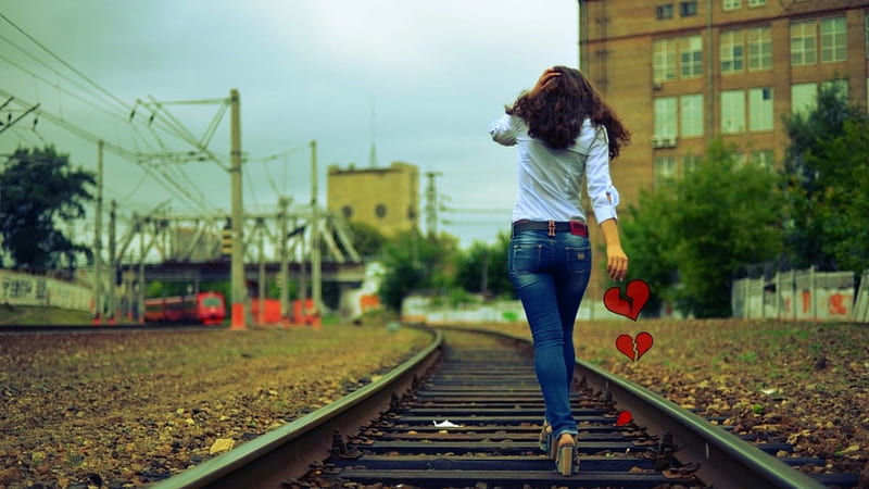 Broken Heart*, girl, jeans, buildings, heart, rails, HD wallpaper | Peakpx