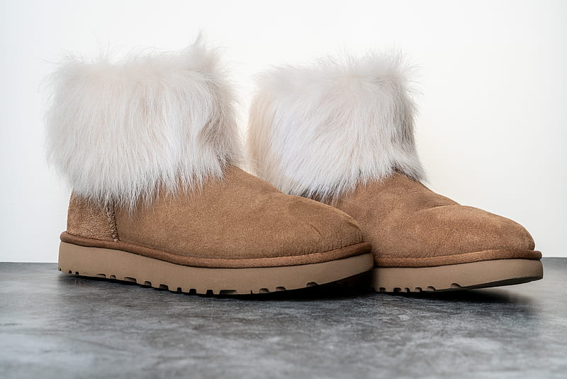 Brown and White Fur Boots, HD wallpaper