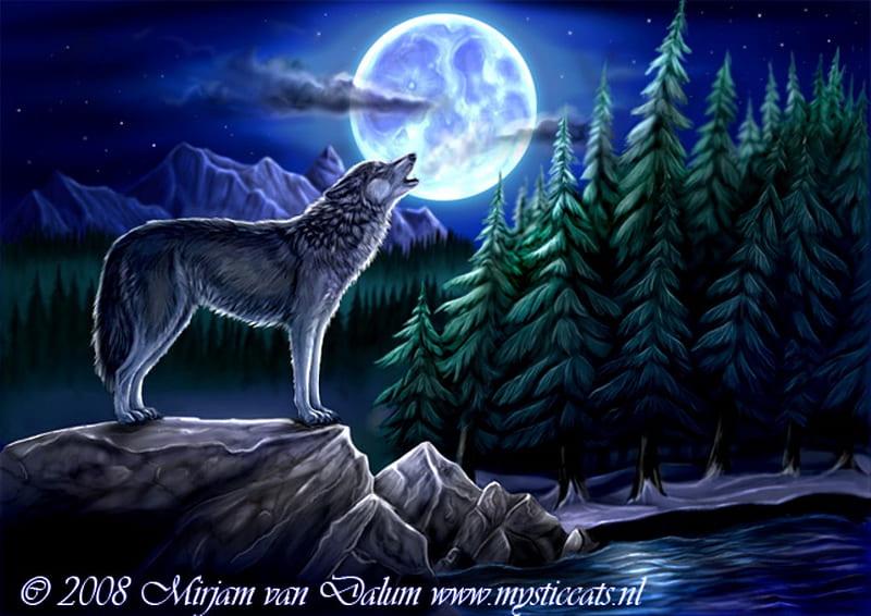 Howling Wolf, moon, lovelyfriend, nature, great, wolf, animals, dogs, howling, HD wallpaper