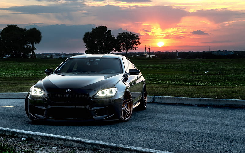 BMW 6, F13, black sports coupe, tuning, bronze wheels, low-profile tires, BMW, HD wallpaper