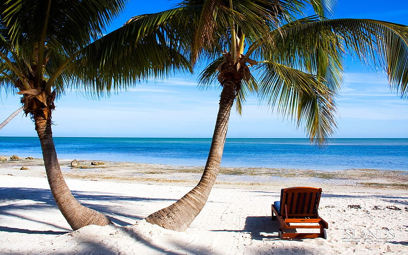Florida Keys, lounger, sky, sea, palms, HD wallpaper