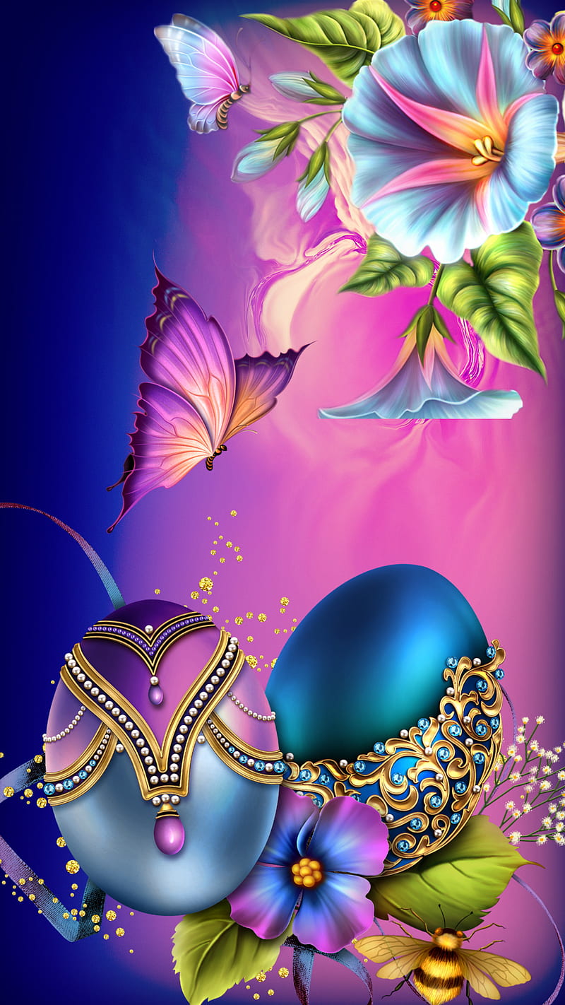 Easter, butterflies, butterfly, desenho, eggs, flower, flowers, holiday, purple, HD phone wallpaper