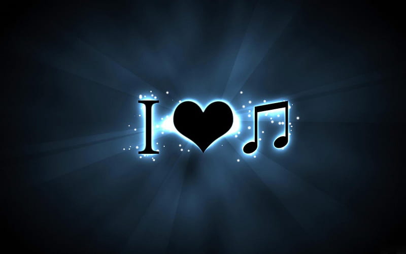 I love music!, corazones, music, sayings, love, HD wallpaper