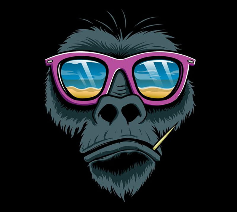 MOnkey, ape, eyeglass, cool, illustration, black background, HD wallpaper