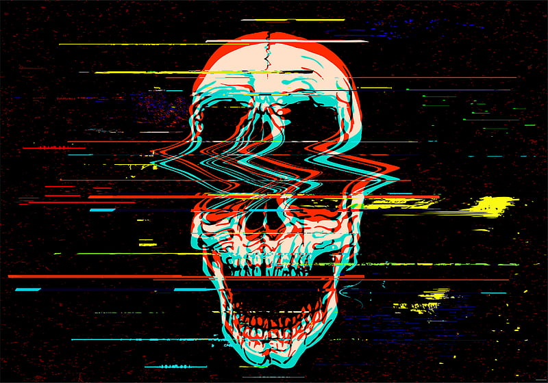 Scary, glitch, skull, HD wallpaper