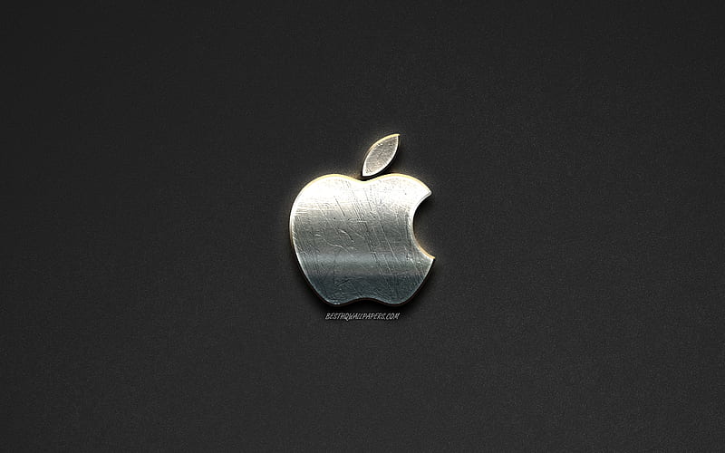 Apple logo, steel logo, brands, steel art, gray stone background, creative art, Apple, emblems, HD wallpaper