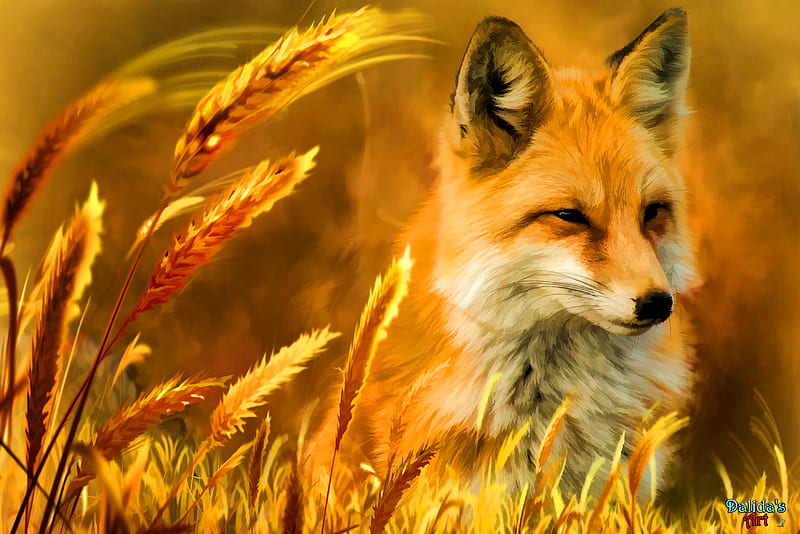 Fox in Nature, beauty, sweet, wheat, red fox, adorable, HD wallpaper