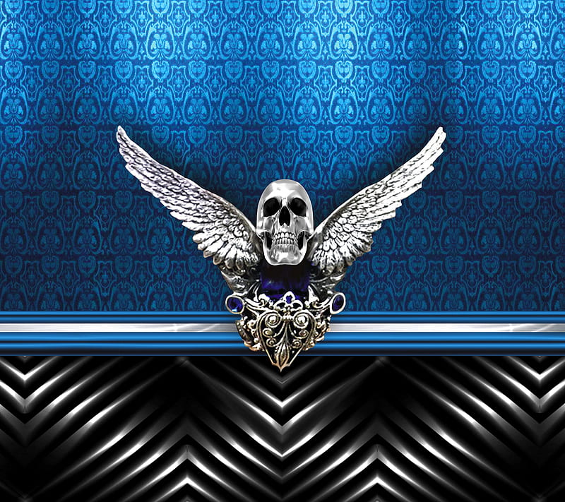 Vintage Skull, blue, death, gothic, grunge, metal, old, retro, wings, HD wallpaper