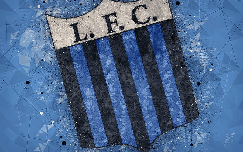 Liverpool Montevideo FC logo, geometric art, Uruguayan football club, blue background, Uruguayan Primera Division, Montevideo, Uruguay, football, creative art, HD wallpaper
