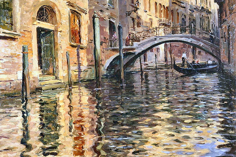 Pont Del Angelo, Venice 1, art, Old Master, Knight, France, Louis Knight, bonito, illustration, artwork, Venice, water, painting, wide screen, river, HD wallpaper