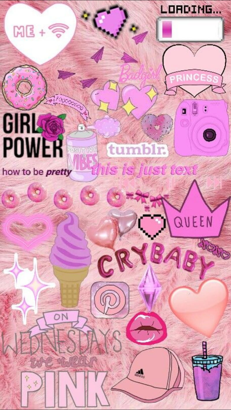 Girl power themes, collage, feminine, frases, girl power, hello, kitty, makeup, pink purple, super, wall, HD phone wallpaper
