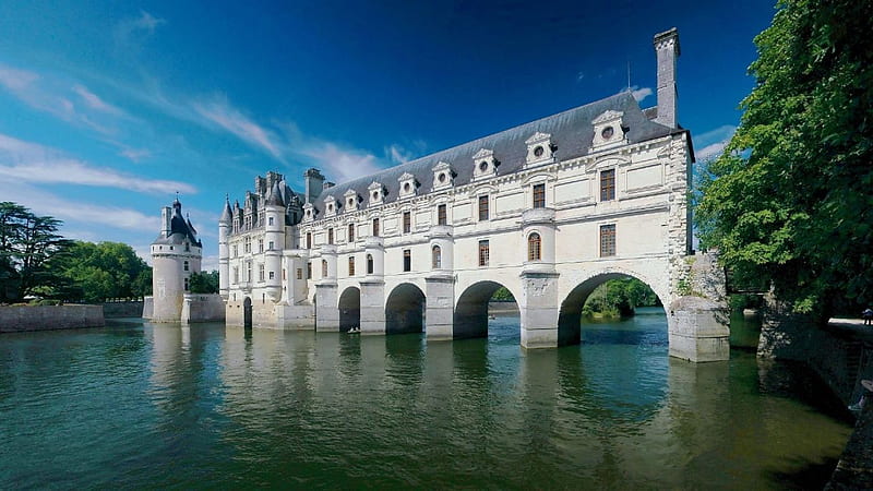 Chateau de Chenonceau, chateau, france, indre-et-loire, castle, chenonceau, lake, HD wallpaper