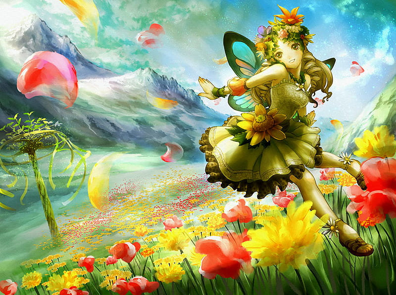 Coming-of-sprin, fanart, mountai, fairy, landscape, HD wallpaper