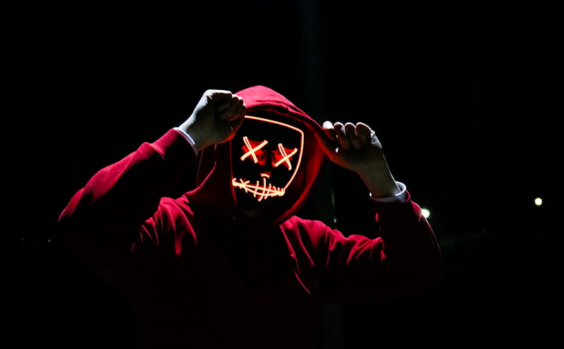 Red Hoodie Man Night Ultra, Artistic, Urban, dark, People, Night, Neon, hoodie, HD wallpaper