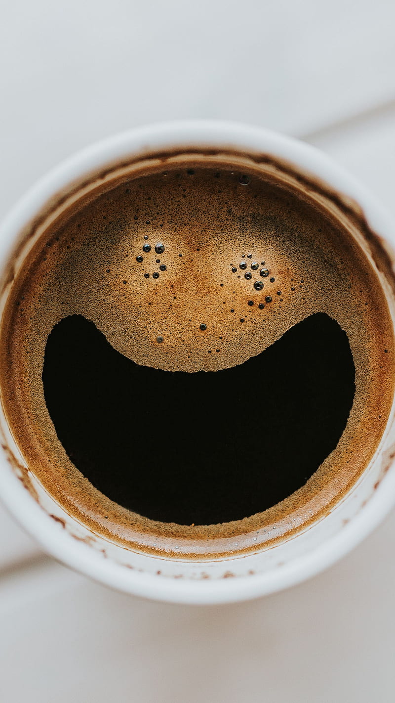 Happy Coffee , espresso, expresso, foam, smile, cup, black coffee, black, happy coffee, HD phone wallpaper