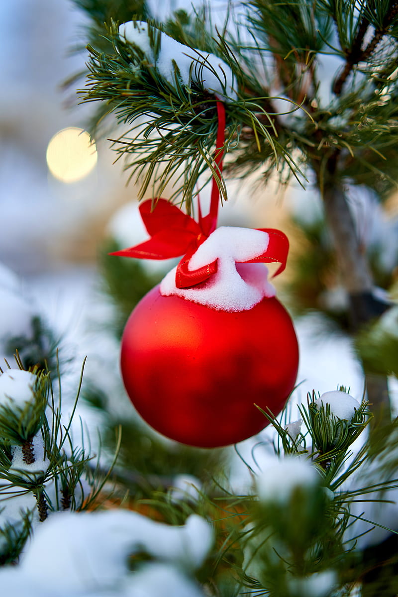 ball, snow, decoration, tree, christmas, new year, HD phone wallpaper