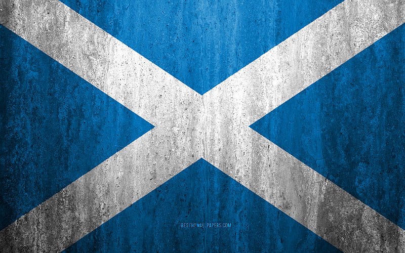 Flag of Scotland stone background, grunge flag, Europe, Scotland flag, grunge art, national symbols, Scotland, stone texture, HD wallpaper