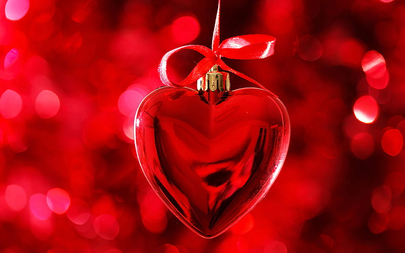 heart bokeh, Valentines Day, red heart, corazones, HD wallpaper