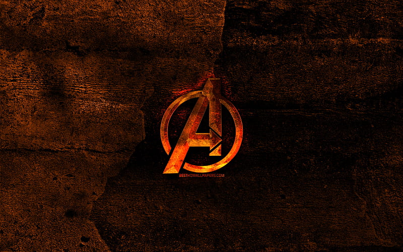 Avengers fiery logo, orange stone background, Avengers, creative, Avengers logo, brands, HD wallpaper