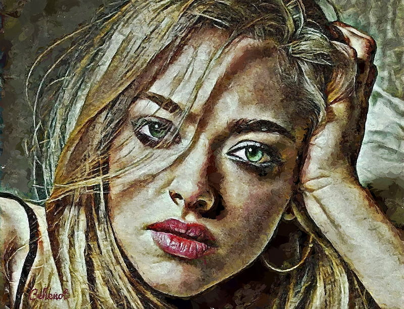 Amanda Seyfried, girl, actress, painting, face, pictura, portrait, art, blonde, by cehenot, cehenot, HD wallpaper