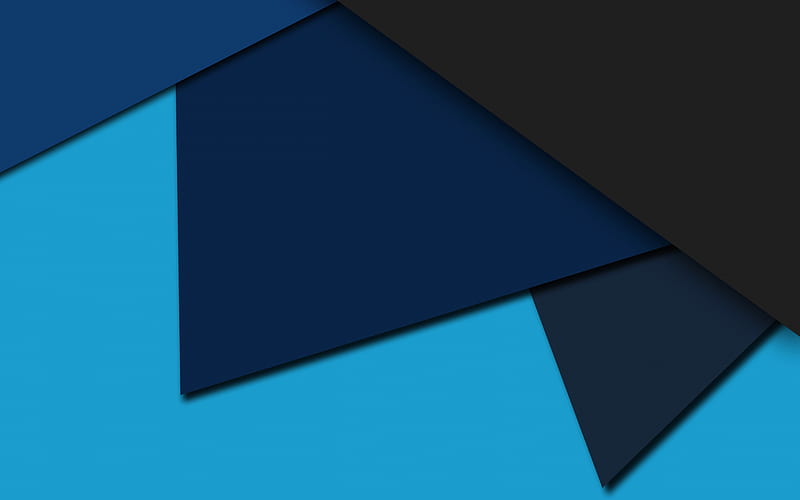 blue gray abstraction, material design, geometric shapes, triangles, HD wallpaper