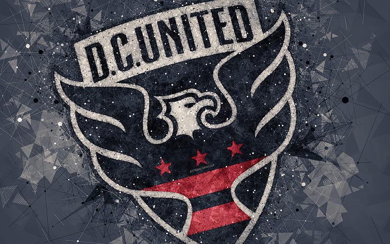 DC United American soccer club, logo, creative geometric art, gray abstract background, emblem, art, MLS, Washington, USA, Major League Soccer, football, HD wallpaper