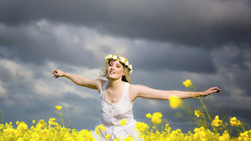 Flower Girl, Mood, Model, Field, Spring, HD wallpaper