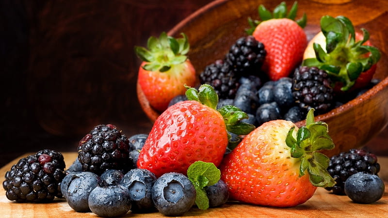 berries delight, strawberry, blackberry, blueberry, bowl, HD wallpaper